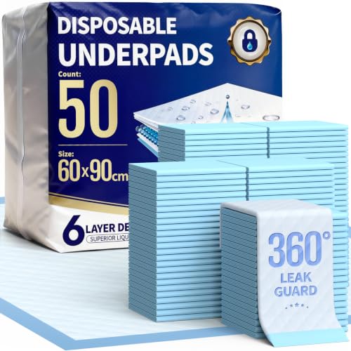 Powools 50-Pack 36 x 30 Ultra Thick Bed Pads Disposable Adult & Pee Pads for Dogs Super Absorbent 6-Layer Leak-Proof Quick-Dry Skin-Friendly Disposable Changing Pads for Baby