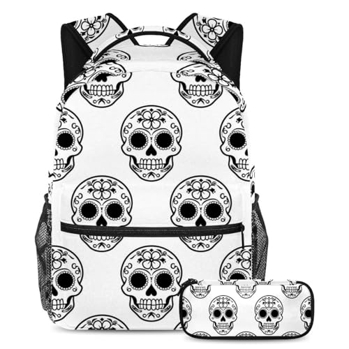 Sac à dos motif tête de mort et fleurs pour enfants garçons filles ados