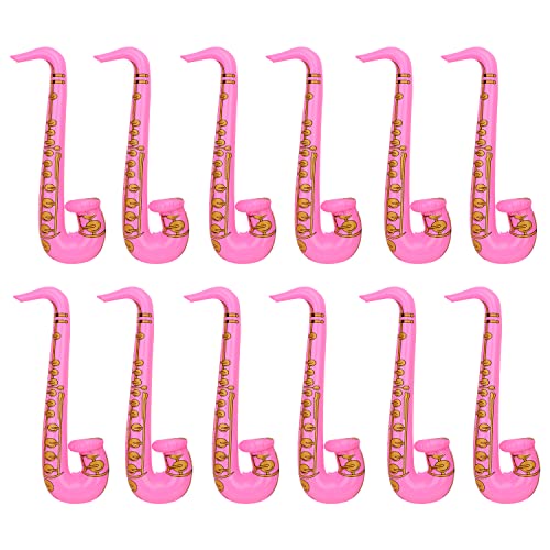 Trimming Shop Inflatable Saxophone Musical Instruments Microphone Party Supplies Favours Bag Fillers Balloons for Hen Night Stag Dress Up Party Accessory, Pink, 12pcs