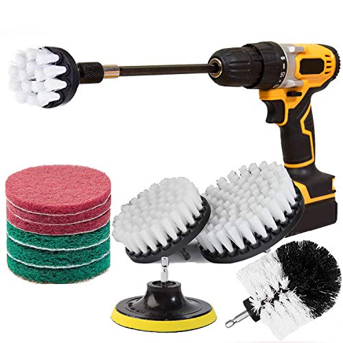 Bürstenaufsatz Bohrmaschine, 12 pcs Buerstenaufsatz Bohrmaschine mit 150mm Bohrer Verlängerung Weich Bohrbürste Polster zum Reinigen der Bad, Dusche,
