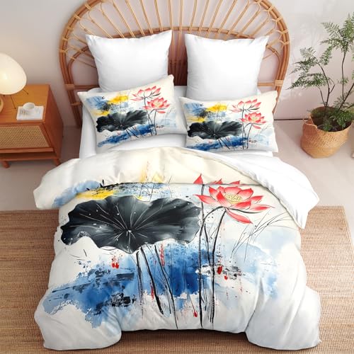 CCoutueChen Colorful Summer Flowers King Comforter Set, Soft Watercolor Floral