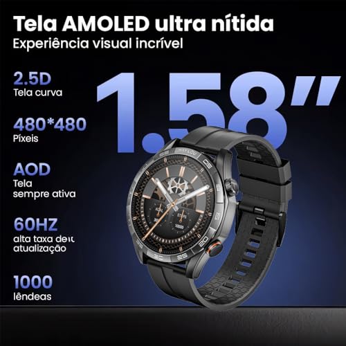 Relógio Smartwatch Solar 5 BT 5.3 Tela 1,58 pol. Preto, Design Moderno e Elegante Compatível Android