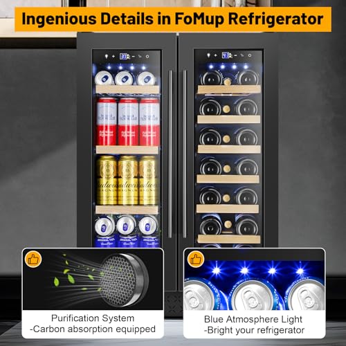 Image of Wine and Beverage Refrigerator, 24 Inch Beverage Cooler Dual Zone with Glass Door, Under Counter Beverage Fridge with Upgraded 60 Cans 20 Bottles Large Capacity, Black