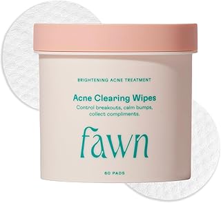 Fawn Acne Clearing Facial Toning Wipes with Salicylic Acid for Teen and Young Skin, Derm-formulated and Vegan, 60 Pads