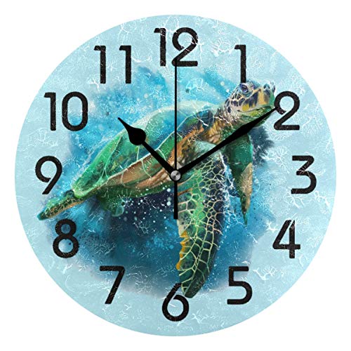 Naanle Lifelike Big Sea Turtle Print Round Wall Clock, 9.5 Inch Battery Operated Quartz Analog Quiet Desk Clock For Home,Office,School #TOP3
