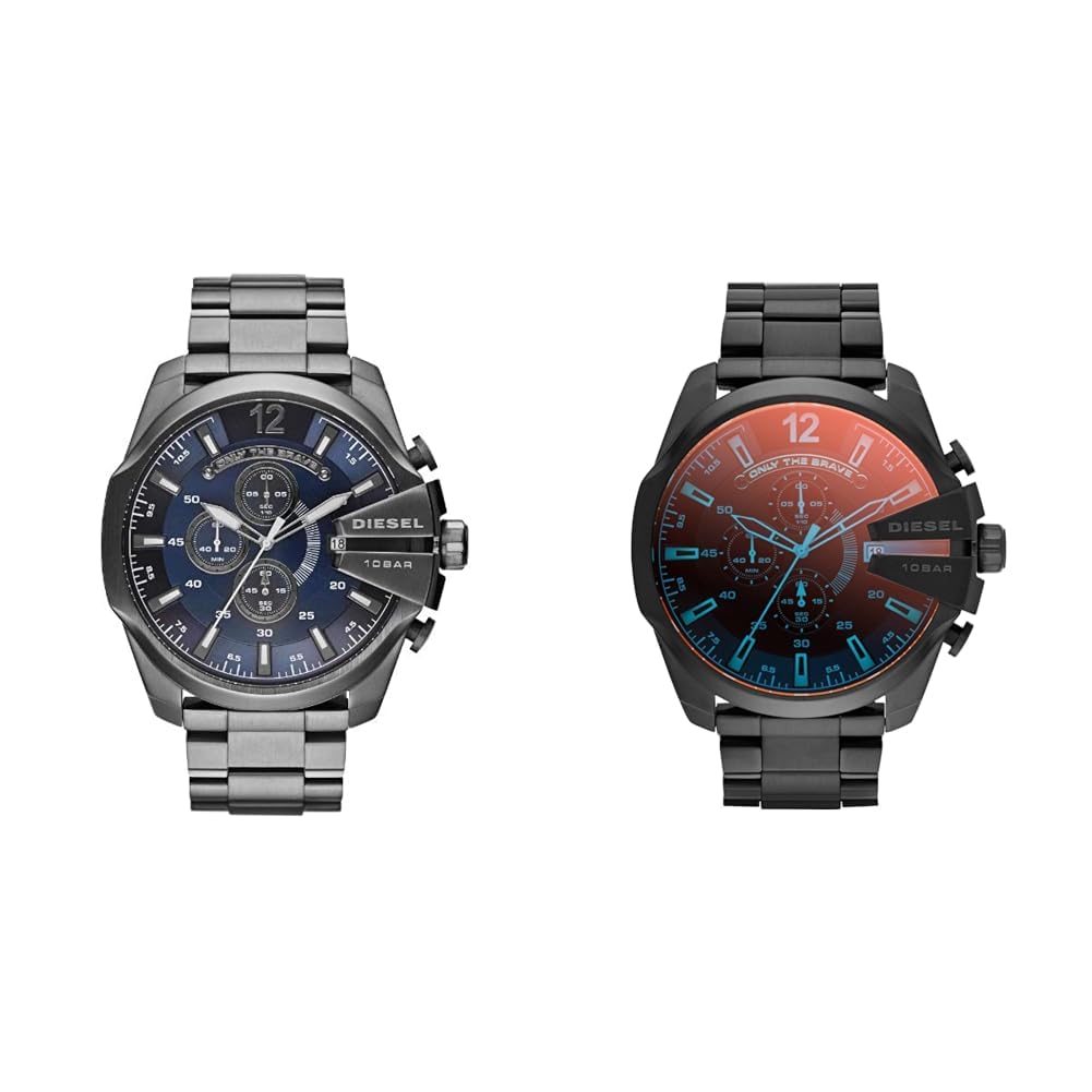 Diesel Reloj Mega Chief para Hombre, Movimiento cronógrafo, Caja de Acero Inoxidable de 51 mm con Pulsera de Acero Inoxidable, DZ4329 & Reloj para Hombre Mega Chief, Movimiento cronógrafo, DZ4318