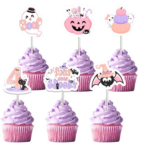 Halloween 4th Birthday Decorations for Girls Pink Purple, Four Ev...