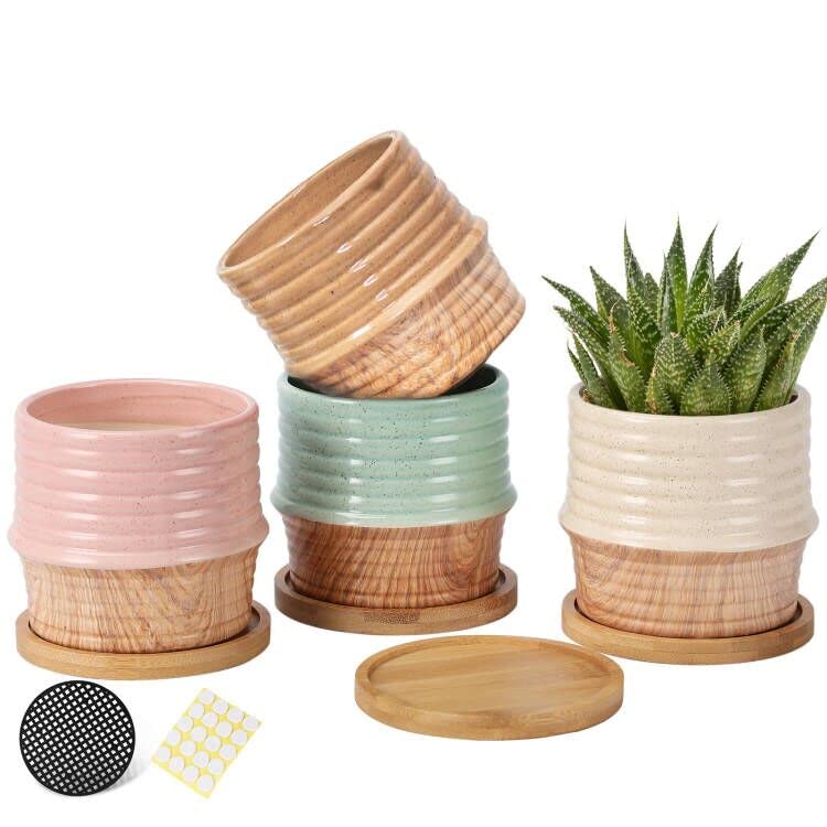 Pots de fleurs en céramique anti-accumulation d'eau pour aloé et cactus x4
