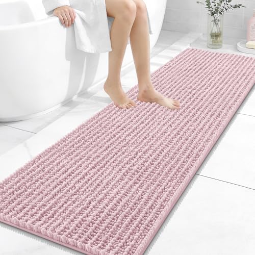 Image of OLANLY Long Bathroom Rugs Runner 59x20, Thick Soft and Absorbent Chenille Bath Mat, Non-Slip, Machine Washable Quick Dry Bath Rugs for Tub Shower Floor, Home Decor Accessories, Dusty Rose