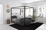DHP Rosedale Metal 4 Poster Canopy Bed with Crisscross Headboard and Footboard - Queen (Black)
