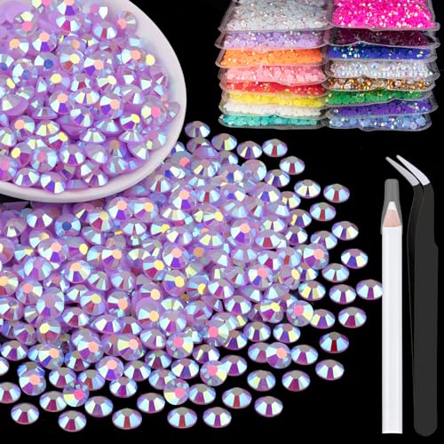 5000pcs 2mm Resin Rhinestones Bulk, Lavender Purple AB Flatback Round Jelly Rhinestones Bedazzling Non Hotfix Crystal Gems Large Quantity Wholesale for DIY Crafts Clothes Tumblers Face Makeup Manicure