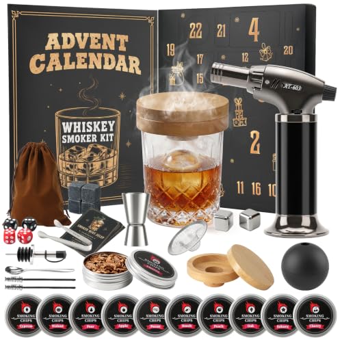 Whiskey Advent Calendar 2026 for Men - 24-Day Whiskey Smoker Infuser Kit