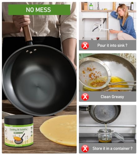 Image of Cooking Oil Solidifier Powder, 14 oz Solidifies Up to 40 Cups from Mess, 100% Plant-Based Grease Hardener for Easy Disposal, No Clogged Drains, for Frying Oil and Bacon Grease