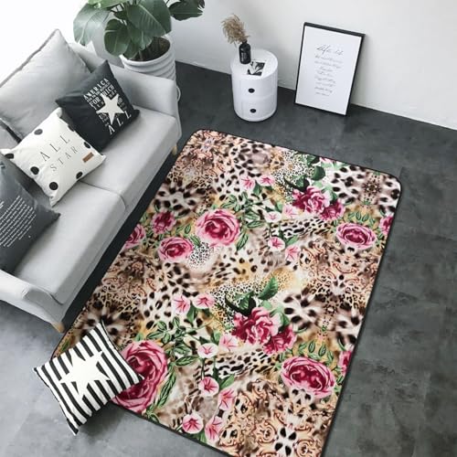 Tapis moderne doux à imprimé tigre et léopard rose premium - 5