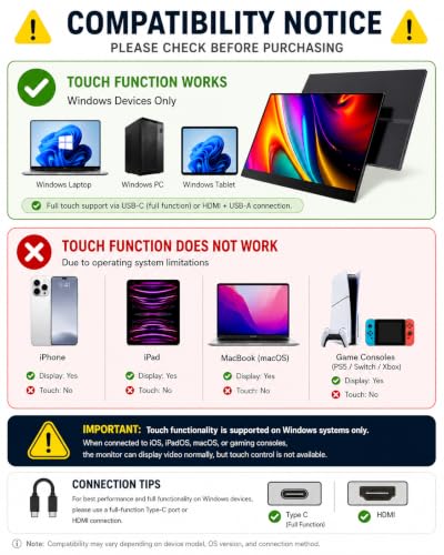 Image of KOOFORWAY 15.6 inch FHD Portable Monitor Touchscreen for Laptop | 10-Point Touch FHD IPS screen with dual speakers, protective case & stand. For Laptop PC Phone Gaming
