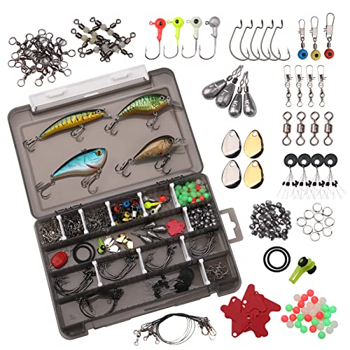 BUBBLE FISHING Gear Fishing Accessories Kit 222pcs,Fishing Tackle Gifts For Men Including 4pcs Fishing Lures,Bait Hanger, Front Wire, Space Bean, Red Heart, Swivel, Bass Casting Weights Sinkers