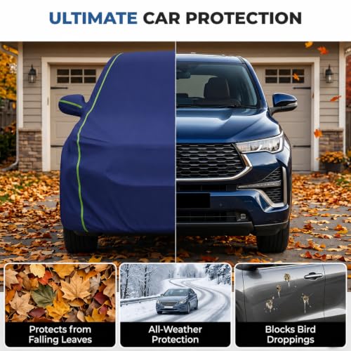Image of Pivalo Premium Car Cover for Maruti Brezza 100% Waterproof All Weather Protection Dustproof 3 Layer PP & Soft Cotton Inner Lining Fabric Tripple Stitched Secure Fit Full Body Cover (Tiebond Blue)