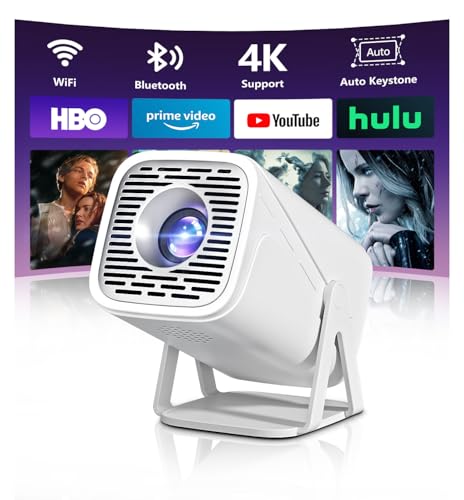 TryLand Mini proyector con WiFi y Bluetooth, compatible con 4K Full HD 1080P, proyector de películas portátil para exteriores con sistema Android y aplicaciones integradas, proyector inteligente para
