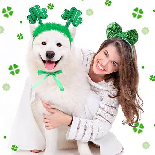 4 Pieces St. Patrick Day Dog Costume Dog Headband With Collar Sequin Dog Tutu Dress Outfit For Small Medium Large Dogs Mardi Gras Costume Cute Holiday Birthday Party Headwear (Shamrock) #TOP3