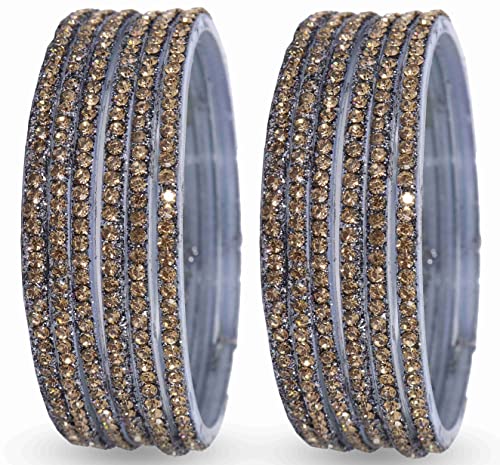 Image of NMII Glass with Zircon Gemstone and Beads Studdded Glossy Finished Traditional Bangle Set For Women and Girls