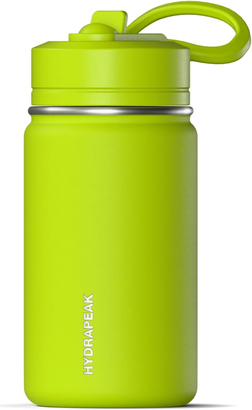Hydrapeak Mini 14oz Water Bottle with Straw Lid, Insulated Water Bottle, Water Bottle Stainless Steel, Water Bottles (Neon Green)