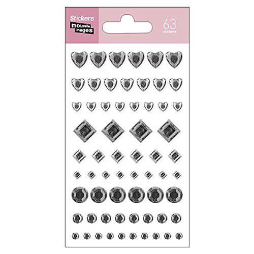 NOUVELLES IMAGES 75007696 Corazones y Rombos Plateados Conjunto de 63 Mini Stickers Acabados Materia Ornamentos Gris y Plata Multicolor 14.49 X 7.8 x 0.1 cm