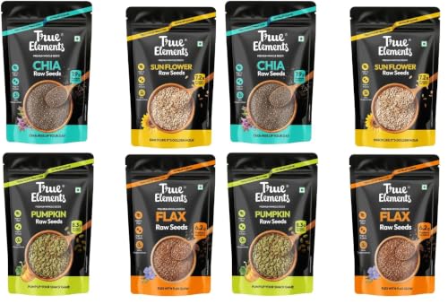 Image of Edible Seeds Combo 700g by True Elements (Chia + Sunflower+ Pumpkin each 150g + Flax Seeds 250g) Pack of 8