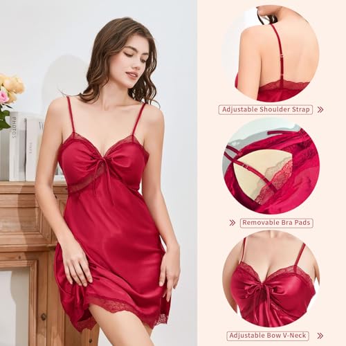 Women's Adjustable V-Neck Nightgown with Built in Bra - Lace Trim Modest Chemise for Lounge Hosting Quick Errands - Image 4