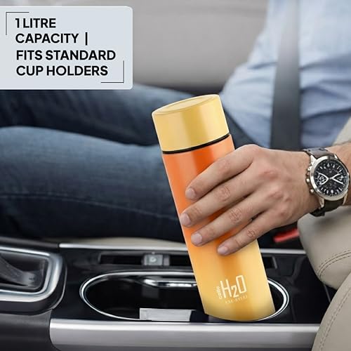 Image of CELLO H2O Luma Stainless Steel Water Bottle For Office Use 1000ml Orange Peach | Single Wall Freezer & Fridge Safe Lightweight & Stylish Leakproof Rustproof Steel Water Bottle For School Kids & Travel