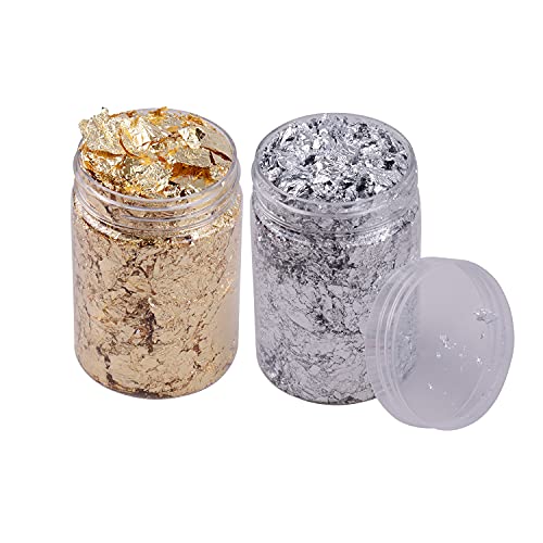 Fabricação de joias de resina,ERYUE Flocos de folha de ouro de imitação de 10g por 2 garrafas Flocos