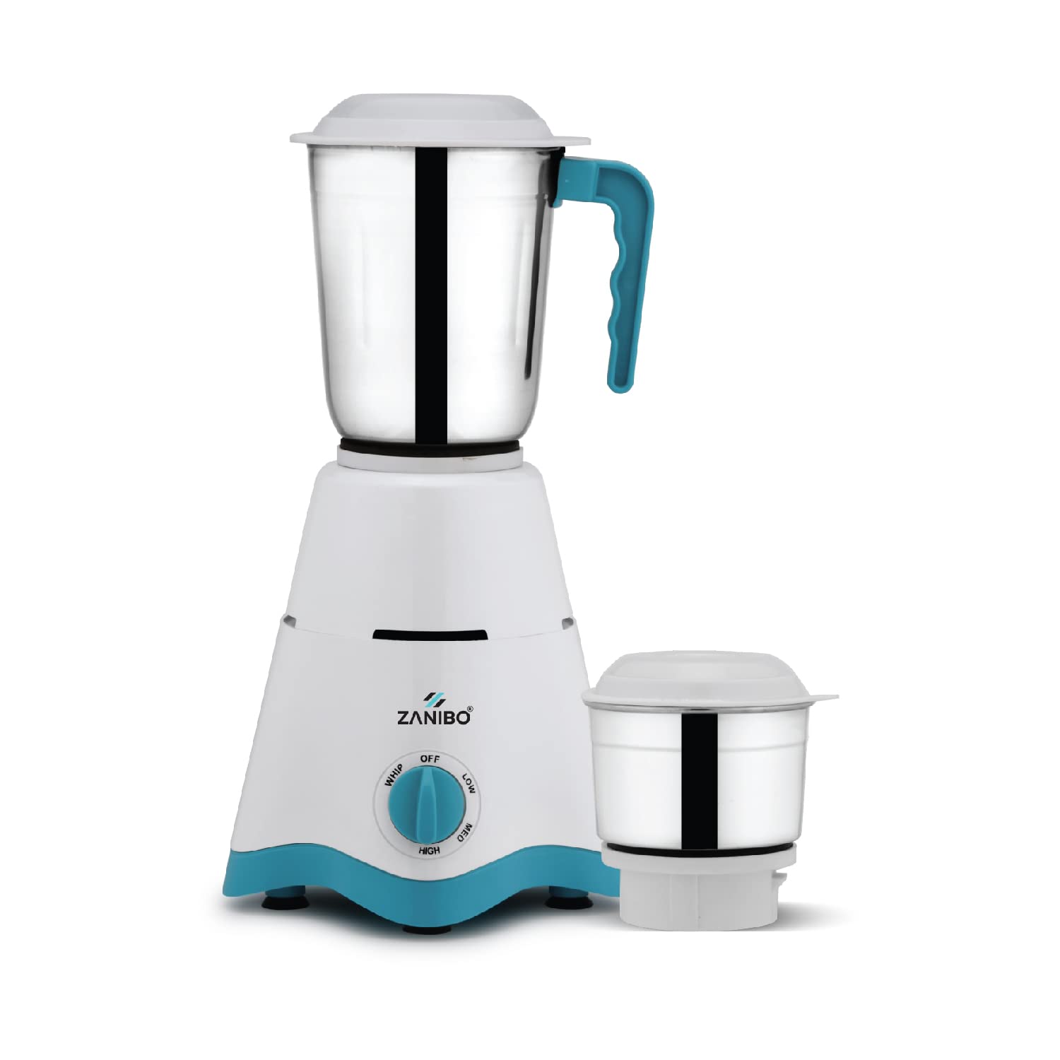 ZANIBO Crown MG Mixer Grinder, 500W Power with Mixer Jars and 3 Versatile Stainless Steel Jars, Blue and White Design, Ideal for Grinding and Mixing Efficient Kitchen Appliance White-image-18