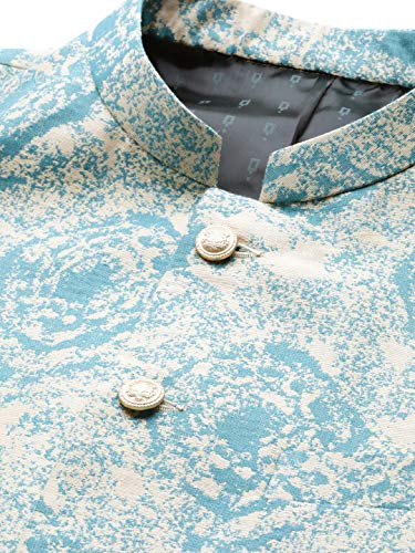 Image of MANQ Men Sea Green & beige Woven Jaquard Silk Nehru Jacket (Size:42)