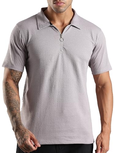 Image of fanideaz Mens Jacquard Tshirt Regular Fit Premium Collar t Shirts for Mens with Classic Style Polo Tshirts Shirts for Men Casual wear and Modern Zipper t Shirts for Men