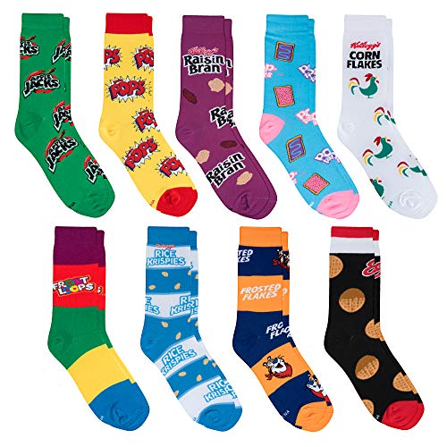 Crazy Socks, Unisex, Food, 9 Pack Breakfast, Crew Socks, Novelty Fun Crazy Silly