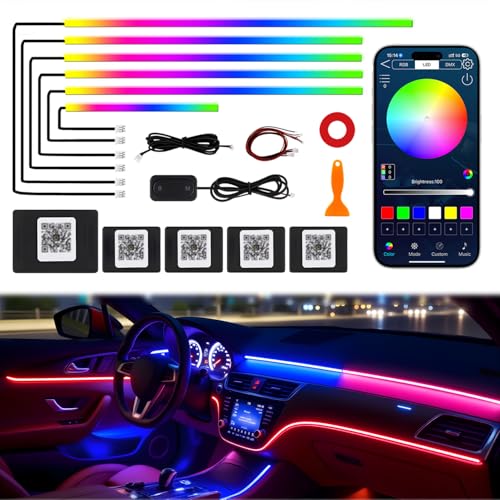 Dreamcolor Acrylic Interior Car LED Strip Lights, 6 in 1 Ambient Lighting Kit with Wireless APP...
