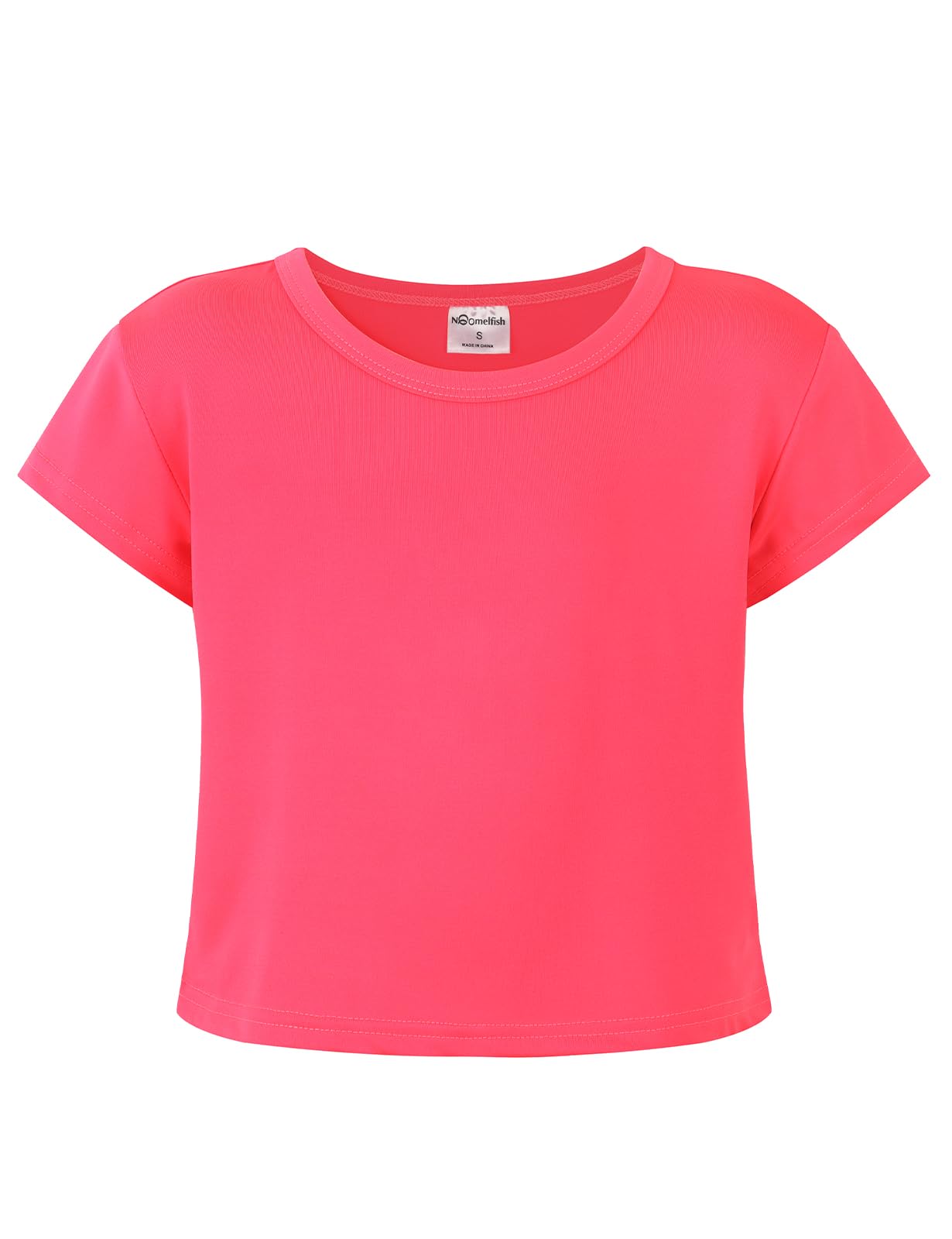 Noomelfish Girls Short Sleeve Crop Tops Kids Summer Dance Cropped T-Shirts (5-14 Years)