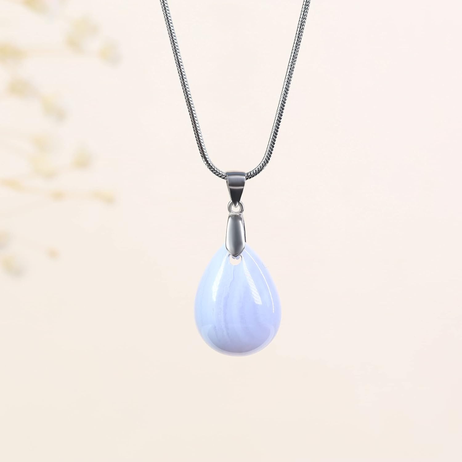 Stainless Steel Teardrop Healing Crystal Necklace - Image 6