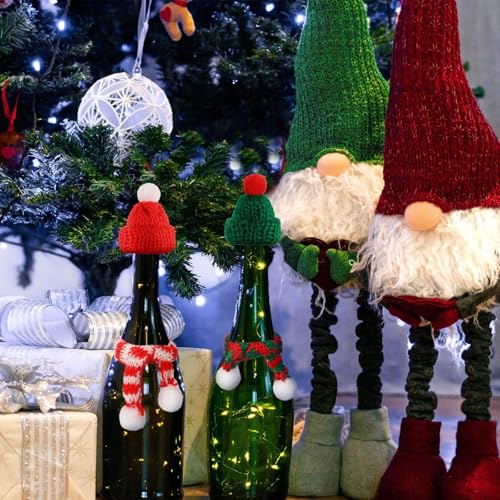 YIAJIA Miniature Christmas Decorations - 20Pcs Mini Santa Hats with Mini Christmas Scarf, Mini Knitting Doll Hat Scarf Santa Knit Hat Scarf Christmas Ornaments for DIY Craft Art Doll Decor - Image 4
