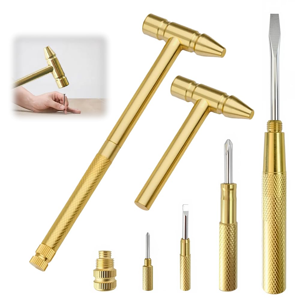 6 In1 Micro Mini Multifunction Copper Hammer, 2025 New Mini Hammer with Screwdriver Hammers Hand Tools, Upgrade Small Hammer 6 in 1 Metal Hammer