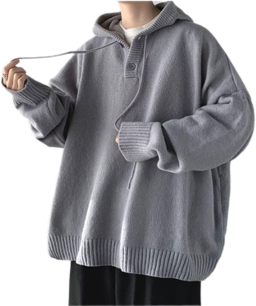 Men's Hooded Sweaters Spring Autumn Pullover Loose Solid KnittedTide Streetwear Men Knitwear Hoodies