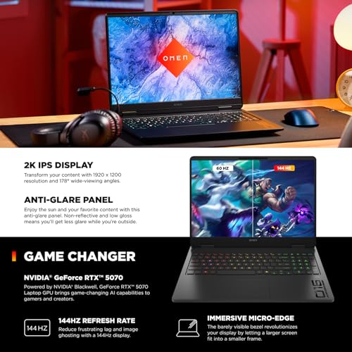 HP OMEN 16 Slim Gaming Laptop, 16" 144Hz 2K Display, Intel Core Ultra 9 285H, NVIDIA GeForce RTX 5070, 32GB DDR5 RAM, 1TB SSD, Wi-Fi 6E, RGB Backlit, Win 11 Pro, w/Mytrix Accessory & Lifetime Office - Image 4