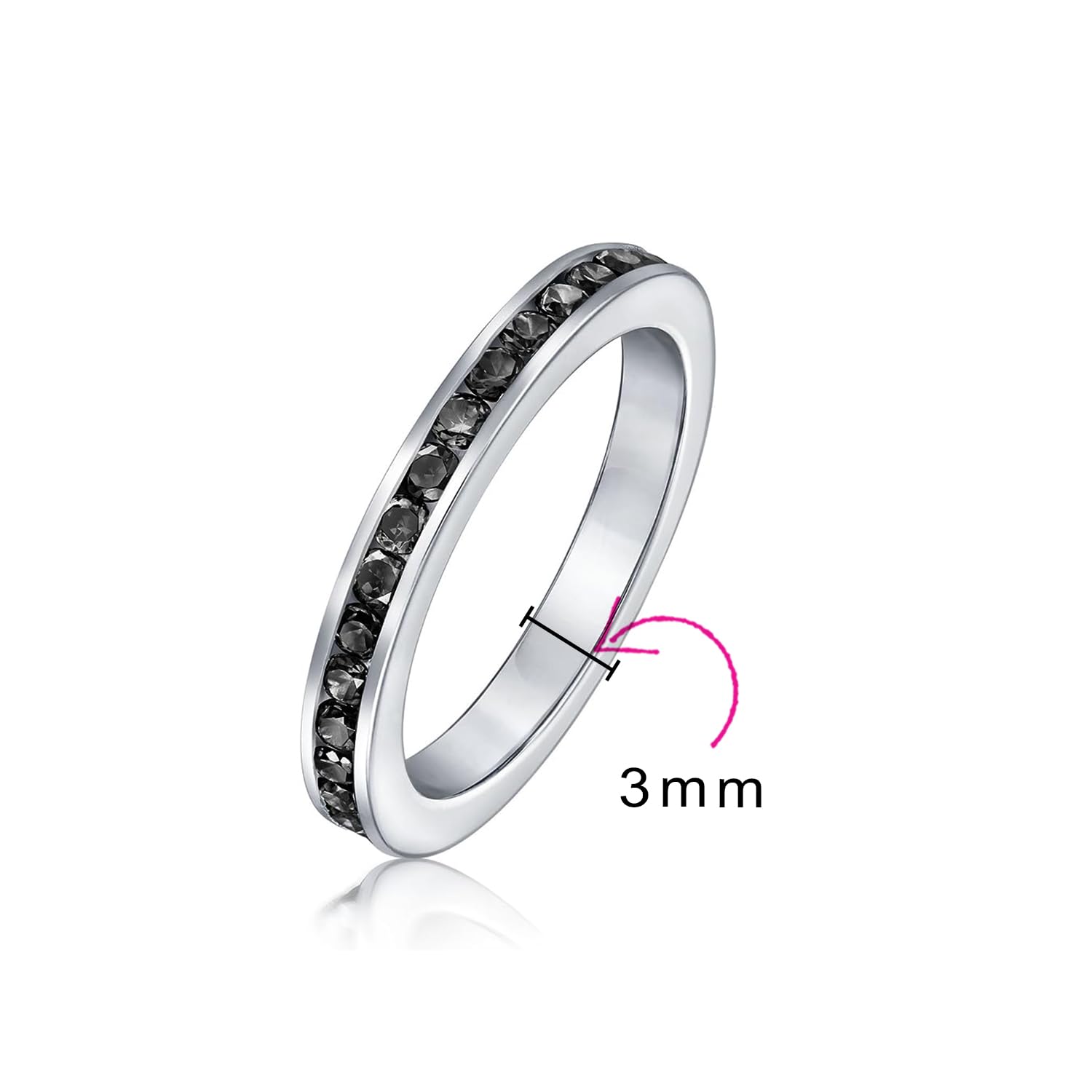 Bling Jewelry Personaliza Anillo de Eternidad Delgado Apilable con Circonita Cúbica en Canal Gema Simulada Plata de Ley .925 12 Colores de Mes de Nacimiento 3MM