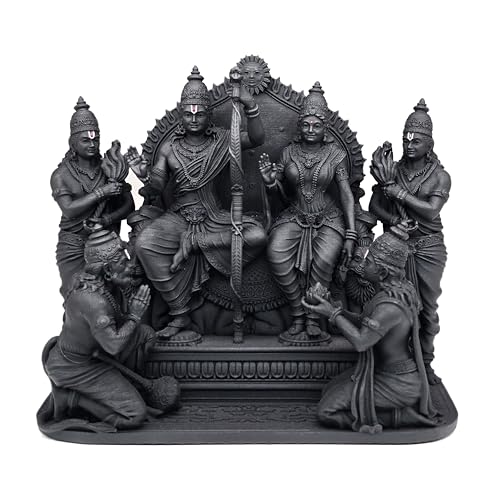 Image of MurtiHome Ram Darbar Idol, Ayodhya Mandir Ramdarbar Murti | 8 cm Tall Small Black Color Figure Made From UV Resin, Crafted by 3D Printer for Car Dashboard, Home, Office, Gift