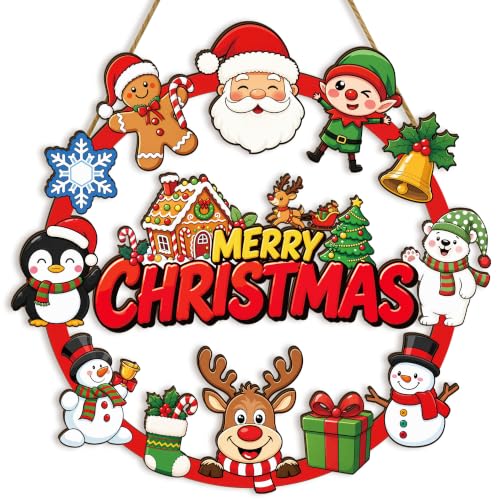 Merry Christmas Door Decor Sign Wreath for Front Door Hollow Hanging Sign