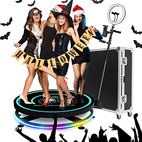 Máquina de cabina de fotos de Halloween 360 para fiestas de Navidad y Halloween con soporte para selfies de luz de anillo, soporte para 5 personas de pie en control remoto, giro automático 360 grados,
