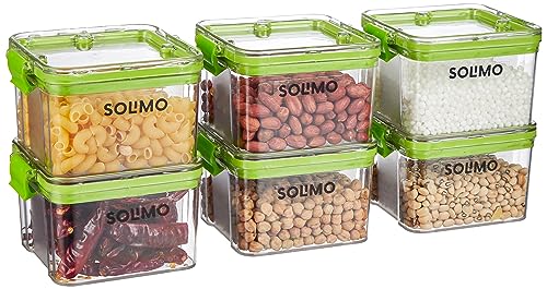Amazon Brand - Solimo Plastic Multipurpose Airtight Containers For Kitchen, Square, Set Of 6, 400 Ml Each, Green