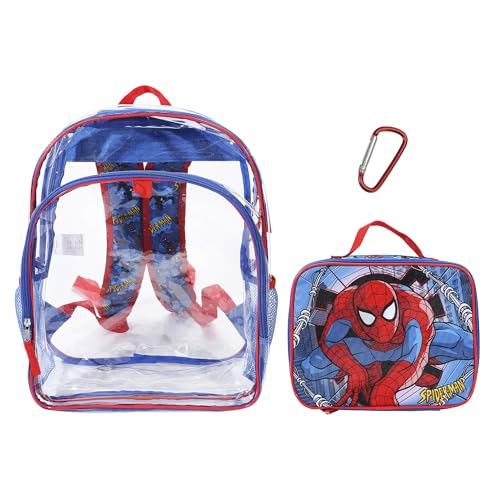 Bioworld Spider-Man Classic 2-Piece 16 Kids Clear Backpack & Lunch Box Set For School And Travel