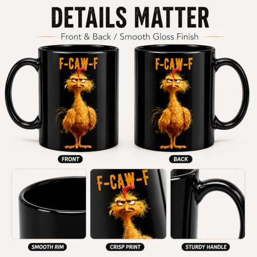 Taza de cerámica negra 11oz con diseño gallo divertido miniatura 5