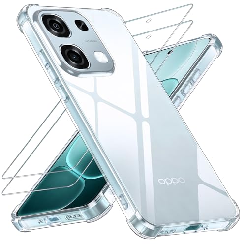 Yohii Cover per Oppo A6 Pro 5G/4G con 2 Pezzi Vetro Temperato, [Protezione Fotocamera] Custodia Antiurto Chiaro, TPU Morbido Silicone Antigraffio Anti Ingiallimento Case, Trasparente