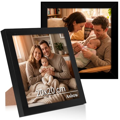 Anhow Schwarze Bilderrahmen 20x20 cm 2er-Set Quadratisch Bilderrahmen für Wand- und Tischaufstellung Moderner Fotorahmen für Familienfotos Kunstwerke und Erinnerungen Glattes Schlankes Design